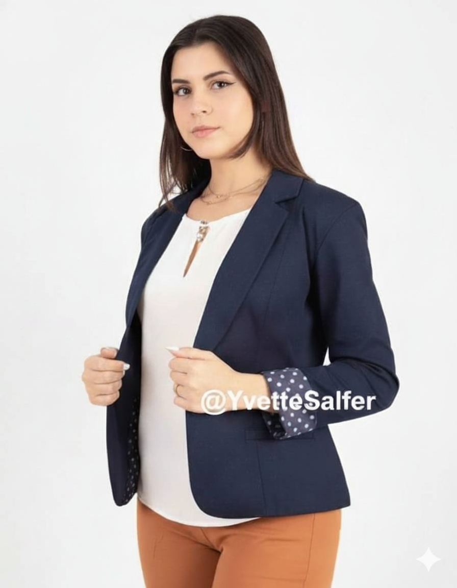 Blazer Dama Manga Larga Drill Azul Marino Talla "XL"