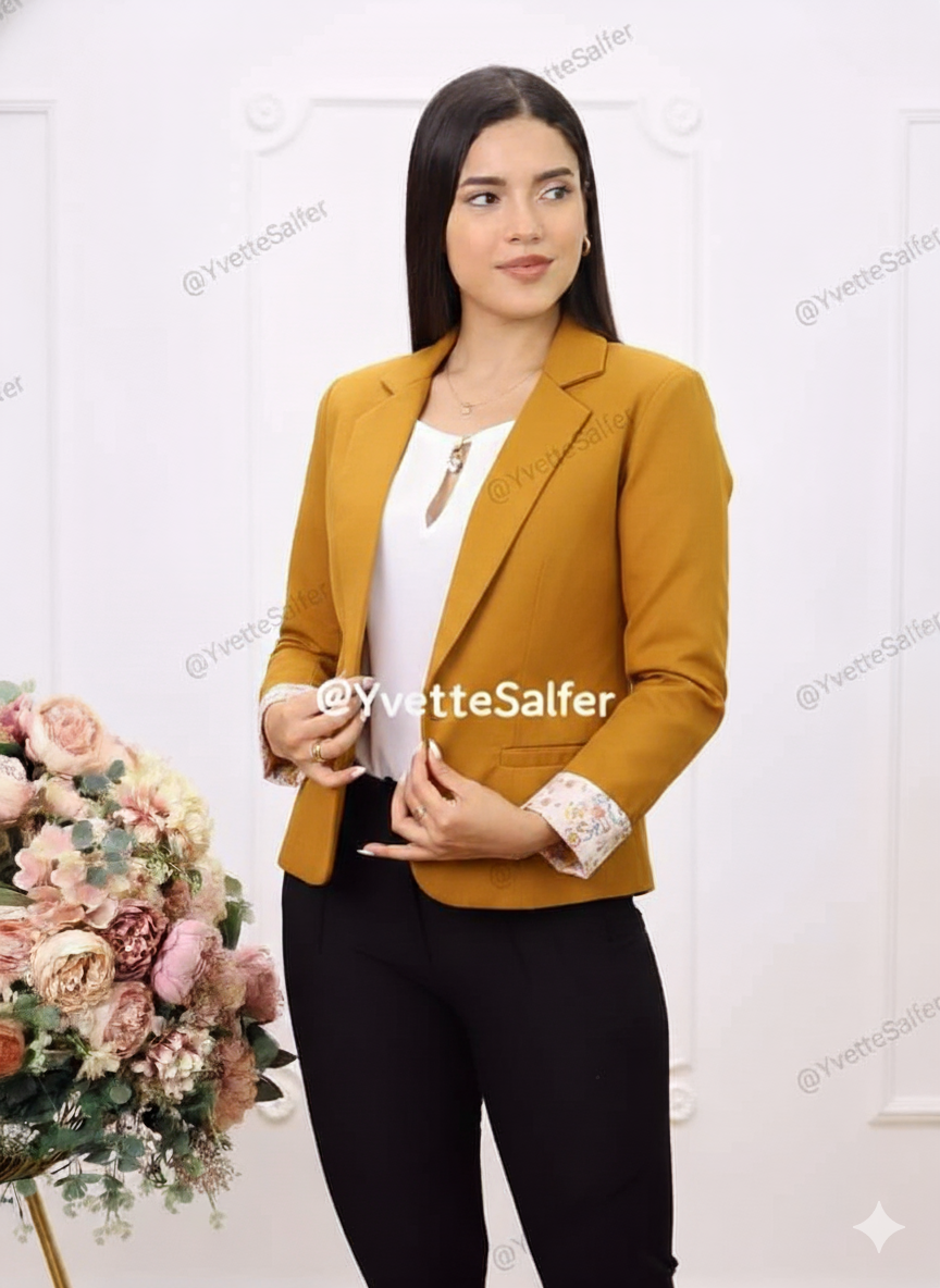 Blazer Dama Manga Larga Drill Mostaza Talla "L"